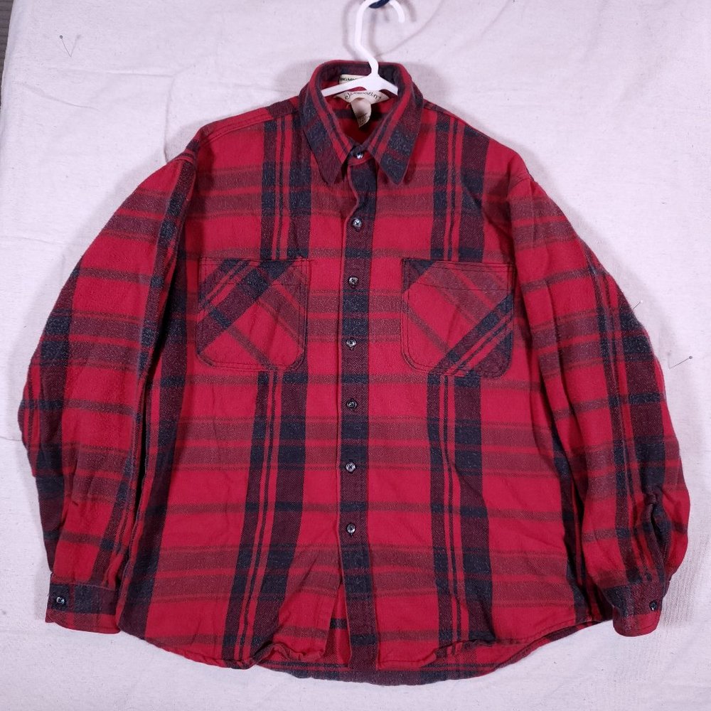 St. John's Bay BIG MAC Flannel Button Shirt Mens LT Long Slv Plaid Weathered
